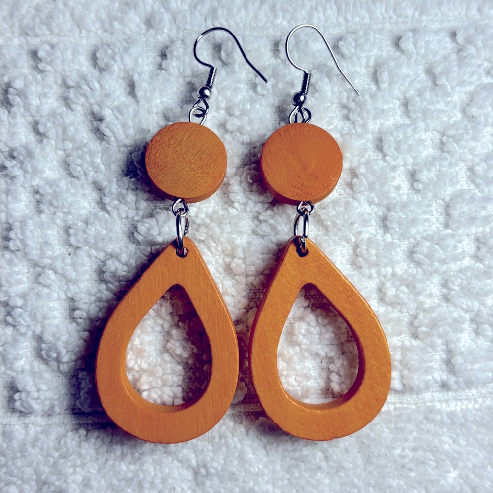 Retro style yellow wooden earrings. Bundle for Deal!